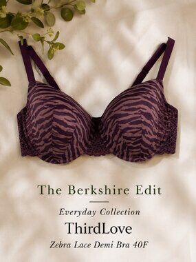 ThirdLove Zebra Print Lace Demi Bra 40F Burgundy Plum Underwire
